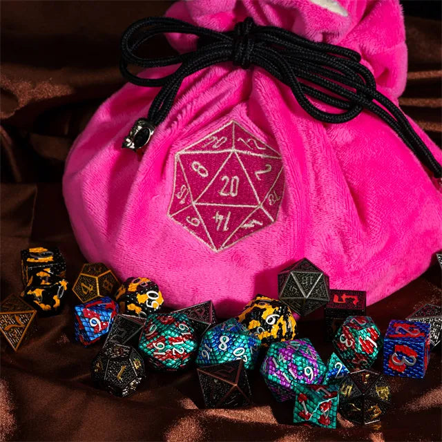 Multi-pocket d20 Dice Bag - Hot Pink & Beige